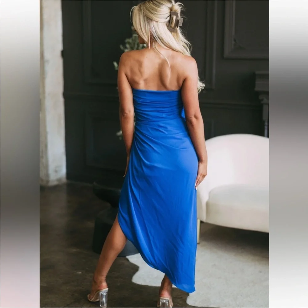 Strapless Blue Midi Dress - Picture 3 of 6